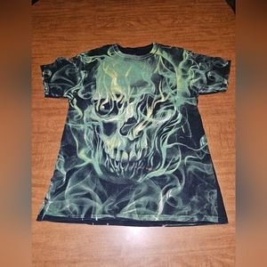 Social Media Mens M Black Graphic Print T Shirt Big Green Smoking Skull Tee